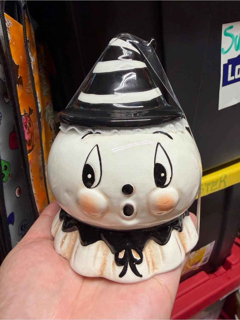 Johanna Parker Ghost Black and White Halloween Ceramic Jack-O'-Lantern Canister